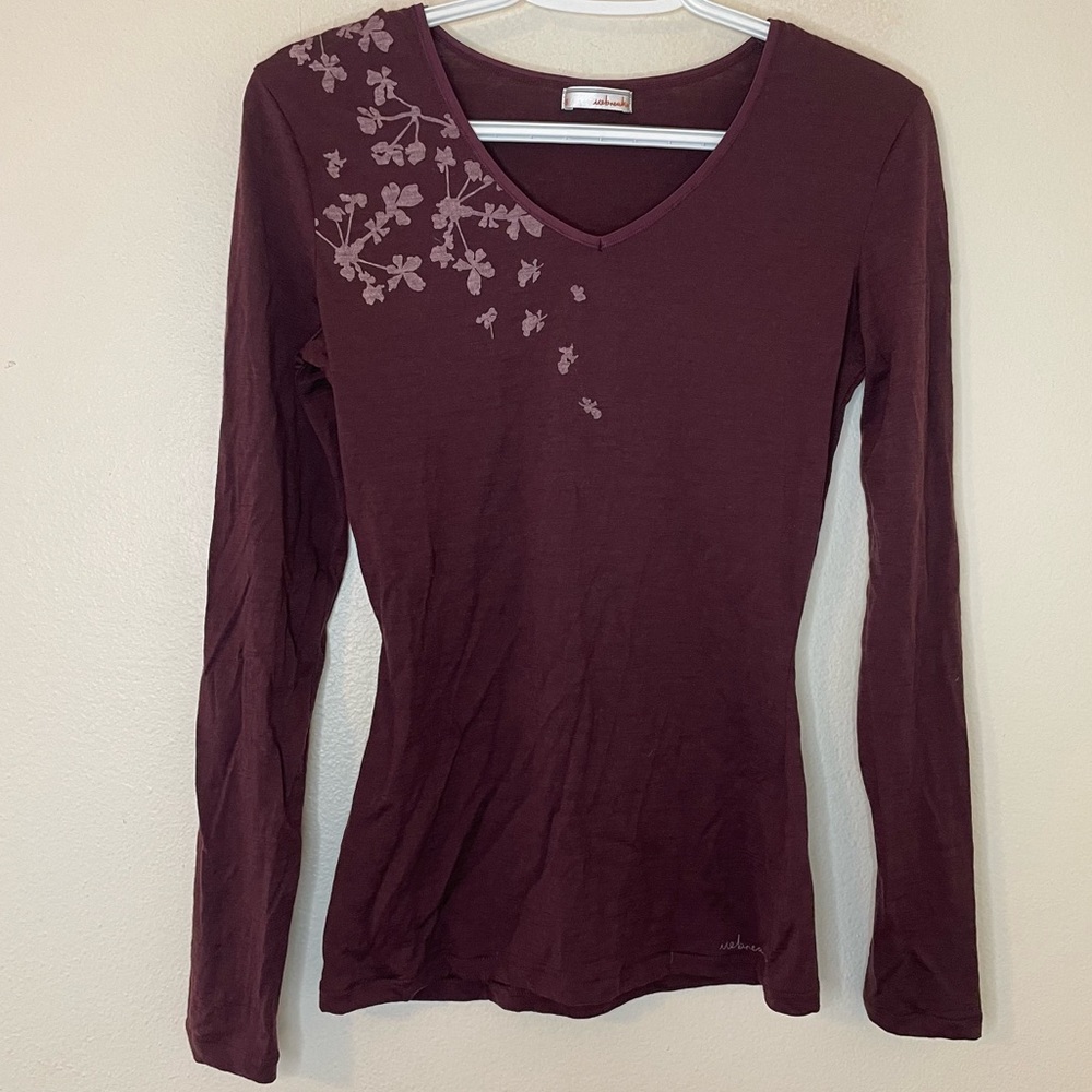 Icebreaker 100% Merino Wool Base Layer V Neck Long Sleeve